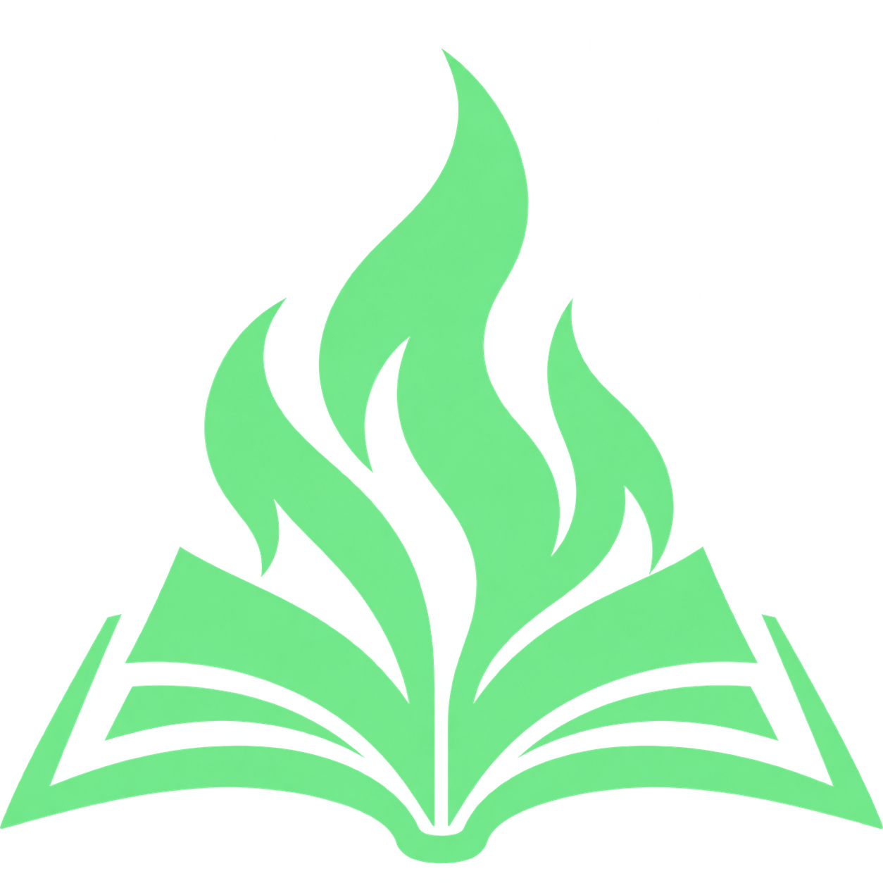 Book of Torch logo: an open book with a green flame